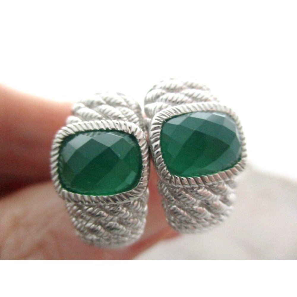 NEW Judith Ripka Sterling Silver Green Quartz Goddess Clip Half Hoop Earrings